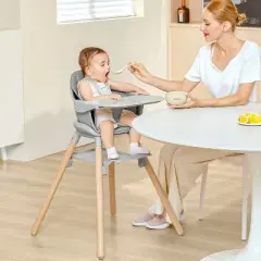 BabyBond Convertible Wooden Baby High Chair - 11 in 1 Design for High Chair, Booster Seat, Toddler Chair - Double Tray, 5-point Harness