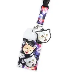 Space Cat Galaxy Breakaway Lanyard W/ Charm Clear ID Badge Holder Keychain
