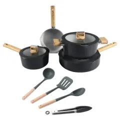 NutriChef 14-Piece Non-Stick Ceramic Induction Cookware Set with Glass Lid and Heat-Resistant Lacquer with Handle (Black)