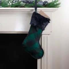 Northlight 19" Green and Black Plaid Christmas Stocking with Faux Fur