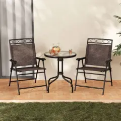 Tangkula 3 Pieces Bistro Set Outdoor Furniture Set with Tempered Glass Table Umbrella Hole