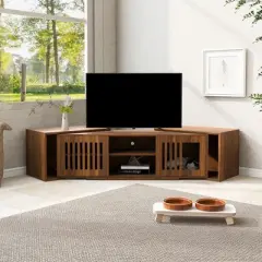 Gulches Walnut Mid-Century Modern Pet Friendly TV Stand with Extendable Table
