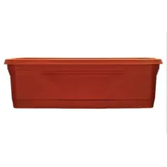 Southern Patio 36 Inch Rectangular Plastic Medallion Hanging Windowsill and Garden Box Planters with Drainage Holes, Terracotta (2 Pack)