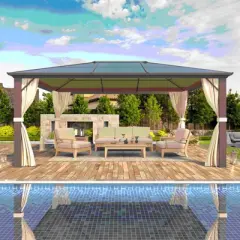 Erommy 10'x12' Outdoor Polycarbonate Hardtop Gazebo Curtains Aluminum Frame with Netting for Garden,Patio