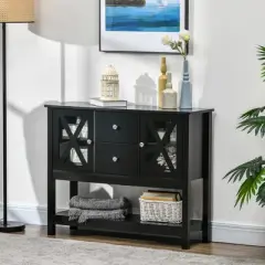 HOMCOM Sideboard, Glass Door Buffet Cabinet with Storage Drawers, Adjustable Shelves, Console Table for Living Room, Entryway, Black