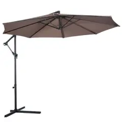Costway 10' Hanging Umbrella Patio Sun Shade Offset Outdoor Market W/t Cross Base Tan