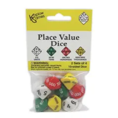 Koplow Games Place Value Dice, 2 Sets of 4 10-Sided Dice Per Pack, 6 Packs