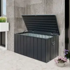 WELLFOR 100gal Outdoor Storage Container Deck Box Metal Storage Box Dark Gray