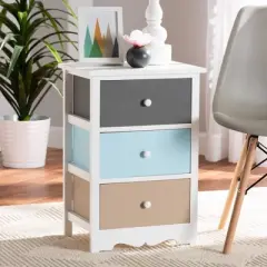 Kalila Wood 3 Drawer Nightstand White - Baxton Studio