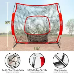 PLAYAPUT Baseball Batting Tee and 6FT Baseball Net with Large Pocket Combo for Batting, Hitting, Pitching,Throwing, Red and Black