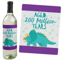 Big Dot of Happiness Roar Dinosaur Girl - Dino Mite T-Rex Party Decorations for Women and Men - Wine Bottle Label Stickers - Set of 4