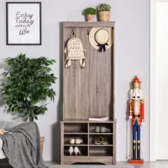 HOMCOM Coat Rack Wooden Hall Tree Storage Organizer Shoe Bench with Shoe Rack 3 Hooks for Hallway or Living Room, Brown
