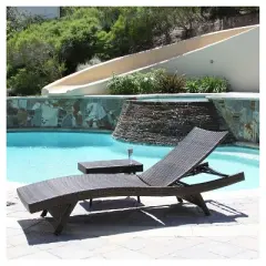 Salem 2pc Wicker Adjustable Chaise Lounge and Table Set - Brown - Christopher Knight Home