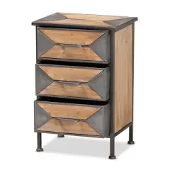 Laurel Wood 3 Drawer Nightstand Gray/Brown - Baxton Studio