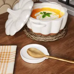 Stoneware Spoon Rest - Threshold&trade;: White Ceramic Spoon Holder, Dishwasher-Safe, 5.25" x 5"