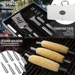 16-Piece BBQ Grill Accessories Set - Barbecue Tool Kit with Aluminum Case for Home Grilling - Great Gift for Birthday or Father&rsquo;s Day by Home-Complete