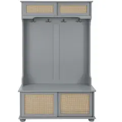 TIRAMISUBEST Casual Hall Tree with Rattan Doors & Shoe Storage - Gray Entryway Organizer Bench
