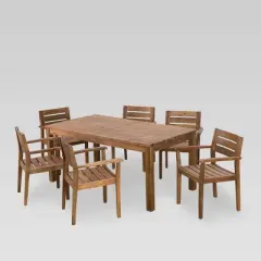 Wilson 7pc Acacia Wood Dining Set with Expandable Dining Table - Teak - Christopher Knight Home
