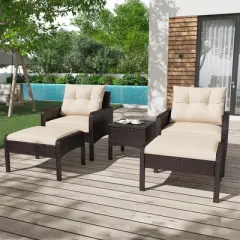 COWLOWN Beige Accented Outdoor Furniture Set, High Back Swivel Chairs, Brown Wicker Sofa for Porch, Backyard