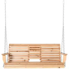 Resenkos 3-Seater Outdoor Swing Bench, Folding Coffee Table, Cup Holders, Chains, 440lb Capacity, White