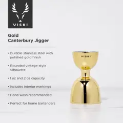 Viski Canterbury Double Measure for Cocktails - Bar Tools and Accessories, Stainless Steel Bartender Tool, Measuring Shot - Gold, Set of 1