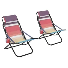 330lbs Capacity Folding Beach Chair with Headrest Lightweight Portable Foldable Recliner with Adjustable Backrest