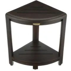 DecoTeak&reg; SnazzyCorner&reg; Fully Assembled 18"H Teak Wood Corner Shower Bench with Shelf in Woodland Brown Finish