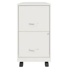Space Solutions 18 Inch Wide Metal Mobile Organizer File Cabinet for Office Supplies and Hanging File Folders with 2 File Drawers, Pearl White