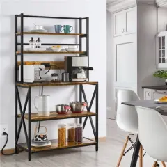 Yaheetech 5-Tier Kitchen Baker&rsquo;s Racks with Power Outlets, Coffee Bar Station With Hutch