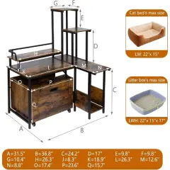 Acekool Hidden Cat Litter Cabinet - Discreet Corner Design with Pull-Out Tray & Plant Shelf