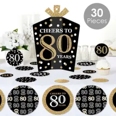Big Dot of Happiness Adult 80th Birthday - Gold - Birthday Party Decor and Confetti - Terrific Table Centerpiece Kit - Set of 30