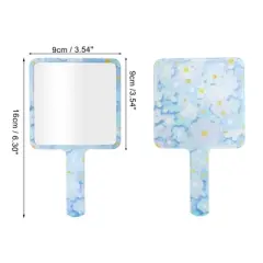 Unique Bargains Floral Square Handheld Mirror Blue 1 Pc