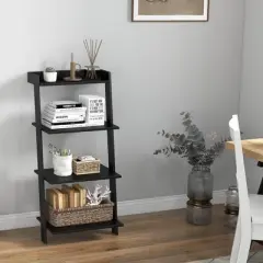 Costway 4-Tier Ladder Shelf Leaning Bookshelf withAnti-falling Baffle Wood Bookcase Black/White