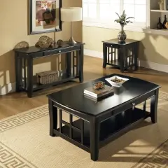 Cassidy Cocktail Table Black - Steve Silver: Rounded Edges, Curved Legs, Storage Shelf & Drawer