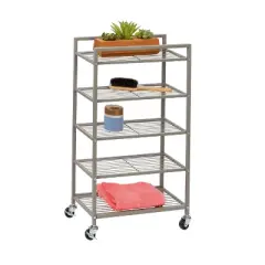 Honey-Can-Do 5-Tier Rolling Bathroom Steel Storage Cart Silver