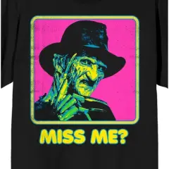 Nightmare On Elm Street Freddy Krueger Neon Miss Me Crew Neck Short Sleeve Women's Black T-shirt