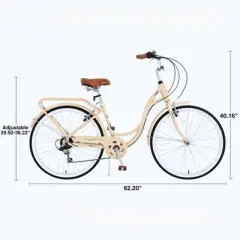 INFURNIC Bicycles 24 Inch Ladies Bicycle with Adjustable Seat, Commute Bicycle for Women Ladies, Beige, 62.2"*23.62"*40.16"
