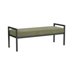 Modern Metal Bench Light Sage Green Velvet - HomePop