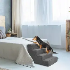 Precious Tails Sherpa High Density Foam Top 4-Step Foam Pet Stairs - Gray