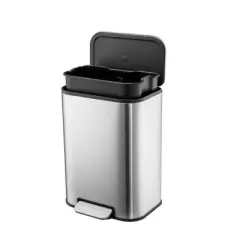 Bathroom Trash Can, Garbage Can, Small Step On Trash Can with Soft Close Lid Foot Pedal & Inner Bucket for Kitchen Home Office
