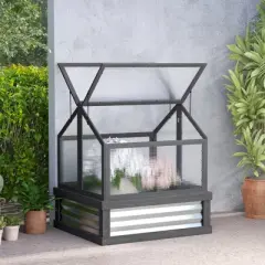 Outsunny Raised Garden Bed with Polycarbonate Greenhouse, Garden Wooden Cold Frame Greenhouse Flower Planter Protection, 35.5" x 31.5" x 36"