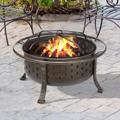 SINGLYFIRE 36" Stainless Steel Round Wood Fire Pit Outdoor Burning Fire Bowl with Spark Screen Black