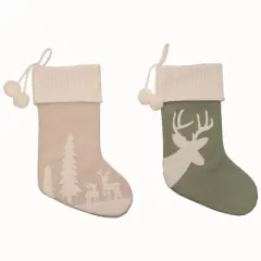 Transpac Plush Reindeer Stocking Set of 2 Christmas Home Decorations Holiday Stockings Polyester