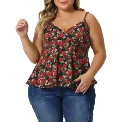 Agnes Orinda Women's Plus Size Peplum Adjustable Strap Outfits Floral Camisole