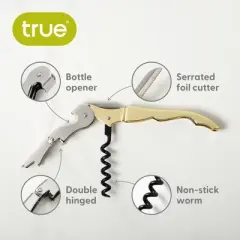 True TrueTap Gold Plated Double Hinged Waiter&rsquo;s Corkscrew, Stainless Steel Wine Key with Foil Cutter