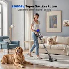 Teendow Lightweight 500W Stick Vacuum, Cordless Vacuum Cleaner for Pet Hair, Max 50 Mins, Rechargeable, Perfect for Carpet, Hard Floor, Dark Gray