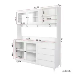 63" Large Kitchen Hutch Pantry Cabinet with 4 Doors, 4 Drawers & Microwave Shelf, Freestanding Storage Buffet Cupboard for Dining Room