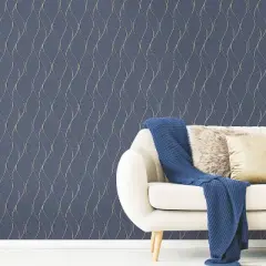 RoomMates Wave Ogee Blue Peel and Stick Wallpaper: Removable Vinyl, Geometric Abstract, Self-Adhesive, 28.18 Sq Ft Coverage