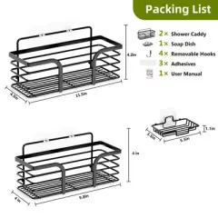 Aoibox Adhesive Shower Organizer with Soap Dish and Hooks, Rustproof Stainless Steel Wall Mounted Storage Shelf for Bathroom & Kitchen