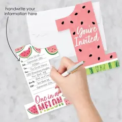 Big Dot of Happiness 1st Birthday One in a Melon - Shaped Fill-In Invitations - Fruit First Birthday Party Invitation Cards with Envelopes - Set of 12
